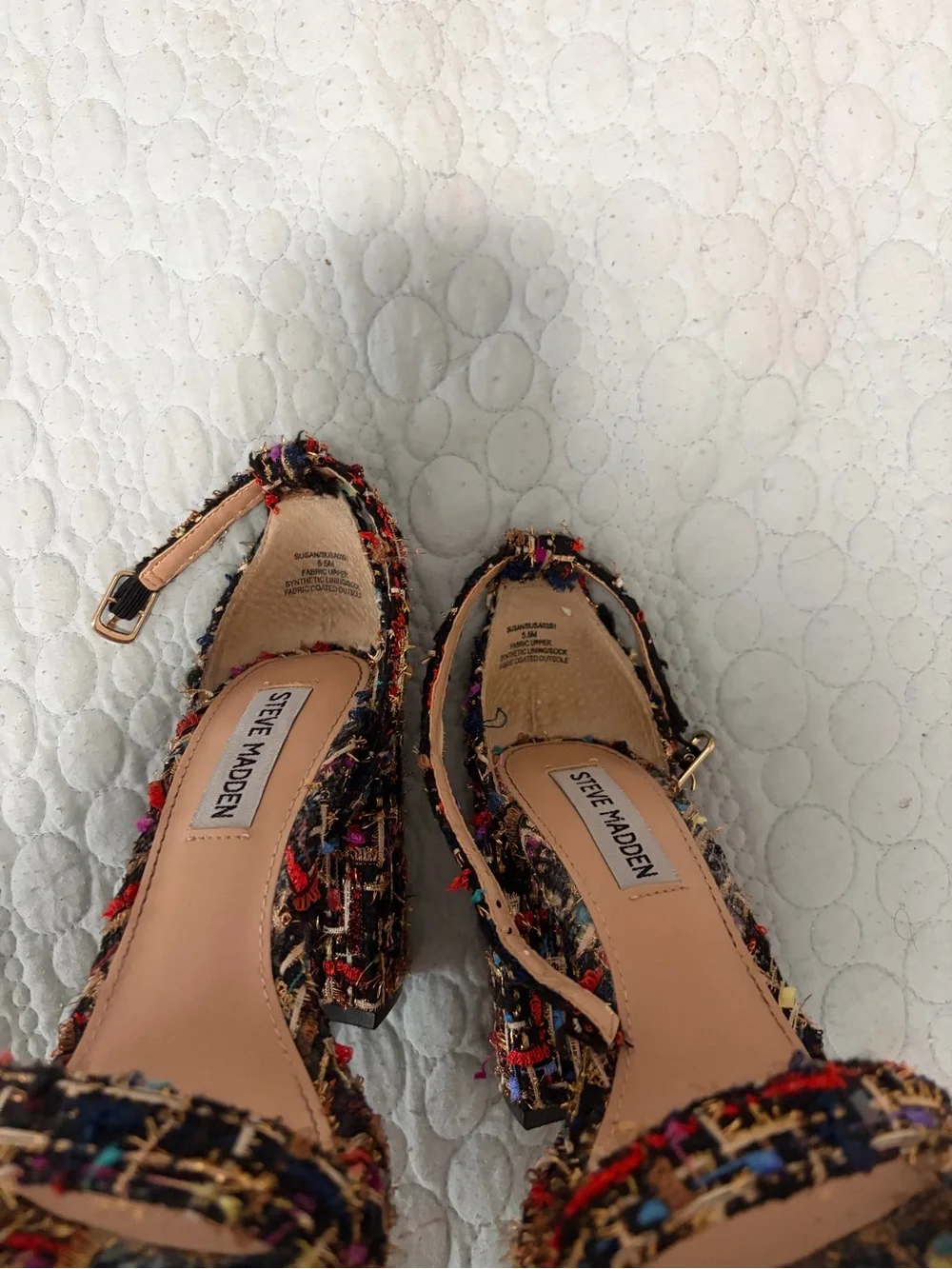 Steve Madden Multicolor Tweed Closed-Toe Ankle-Strap Heels